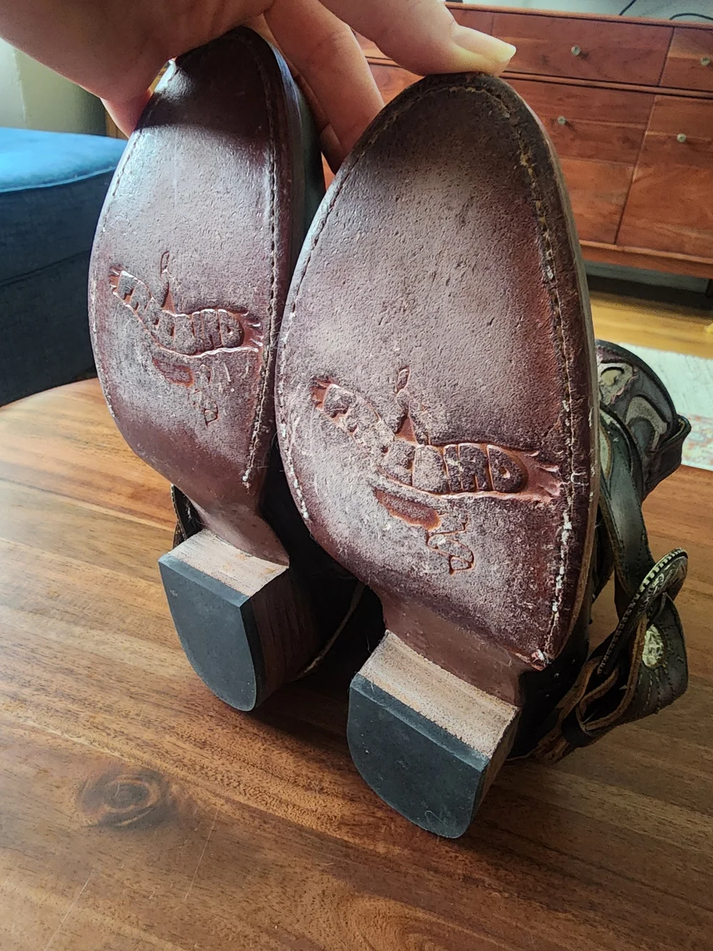 freebird Tash Brown Leather Western Ankle Boots with Distressed Tooled Accents